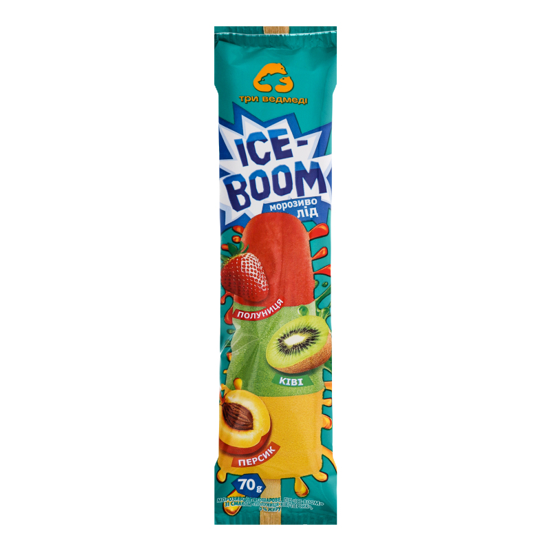 Мороженое 0% Клубника-киви-персик Ice-boom Три ведмеді м/у 70г Три