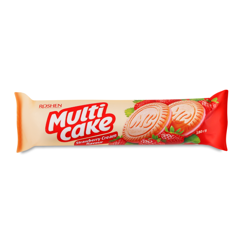 Печиво МультіКейк з начинкою Полуниця-крем 180г Рошен