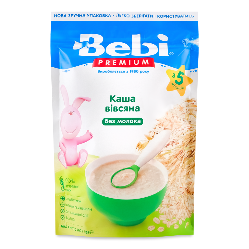 Каша безмолочна Premium вівсяна від 5місяців 200г зіп/пакет Bebi