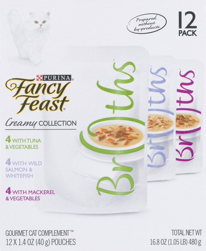 Purina Fancy Feast Creamy Collection Broths Gourmet Cat Complement Pouches Variety Pack 12 CT