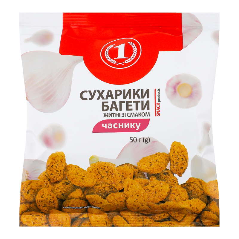 Сухарики житні зі смаком часнику Багети ТМ "1" м/у