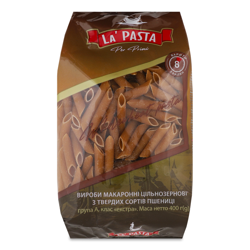 Вироби макаронні Penne Rigate цільнозернові 400г La’Pasta Per Primi