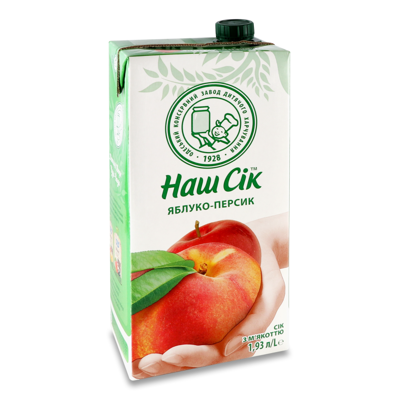 Сік Яблуко-персик з м”якоттю 1,93л т/слім Наш сік