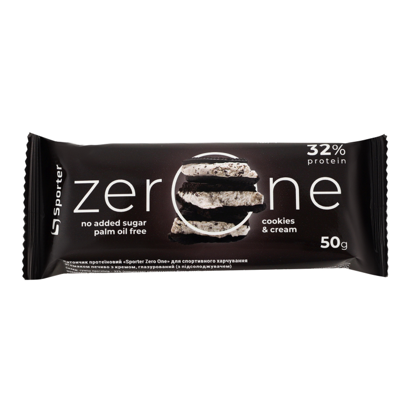 Батончик протеїновий для спортивного харчування Cookies&Cream глазурований Zero One Sporter м/у