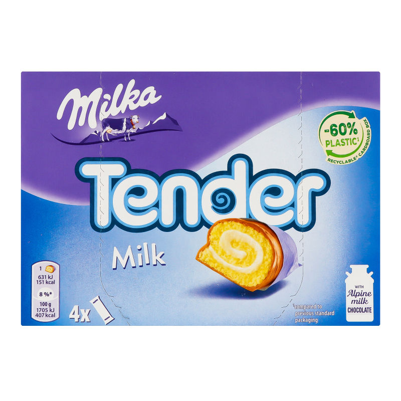 Рулети бісквітні вкриті молочним шоколадом Milk Tender Milka к/у 4х