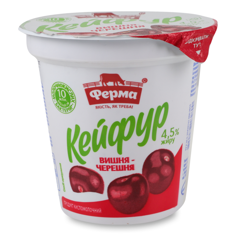 Продукт кисломолочний Кейфур Вишня-черешня 4,5% 250г стакан Ферма