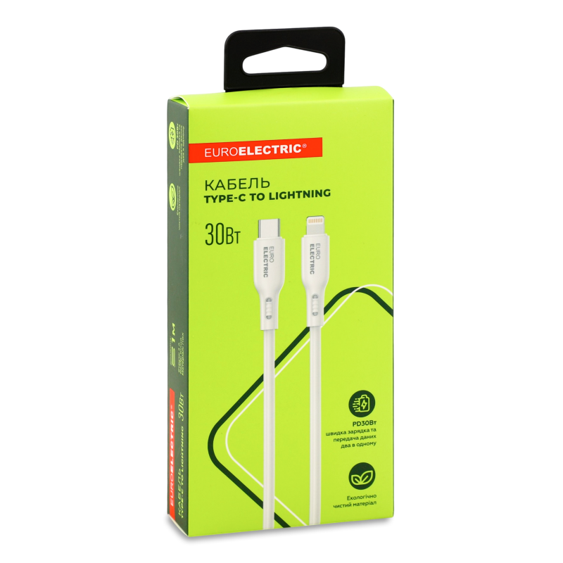 Кабель д/смартфону білий Type-C-Lightning 30W 3A 1м Euroelectric