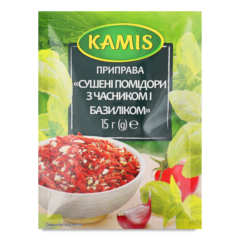 Помідори сушені з часником та базиліком 15г Kamis
