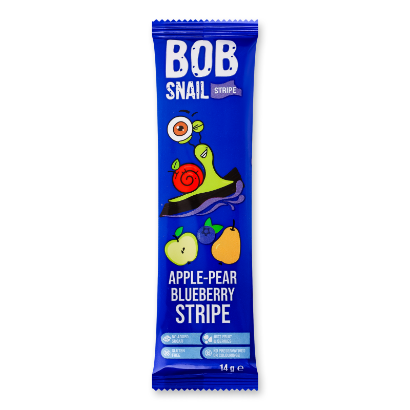 Цукерка фруктова Яблучно-грушево-чорничний страйп 14г Bob Snail