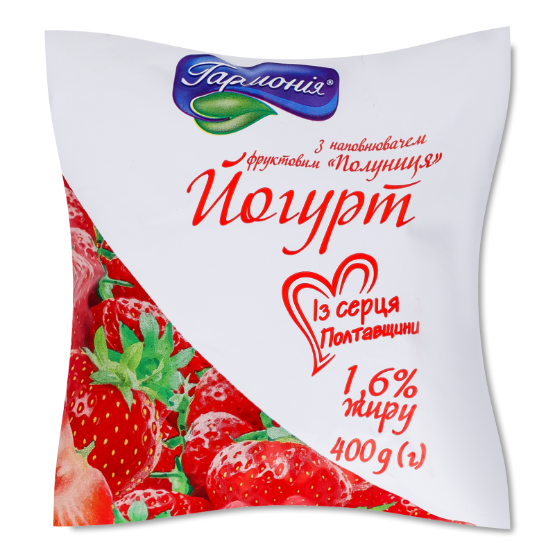 Йогурт питний Полуниця 1,6% 400г п/е Гармонія