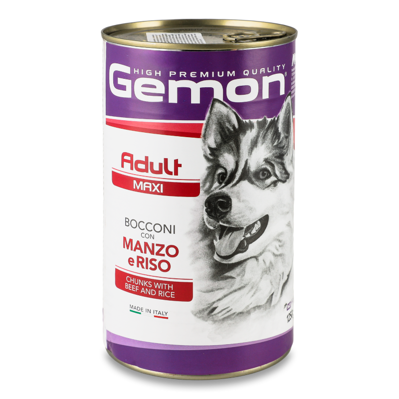 Корм д/дорослих собак великих порід шматочки з яловичиною та рисом 1,25кг ж/б Джемон