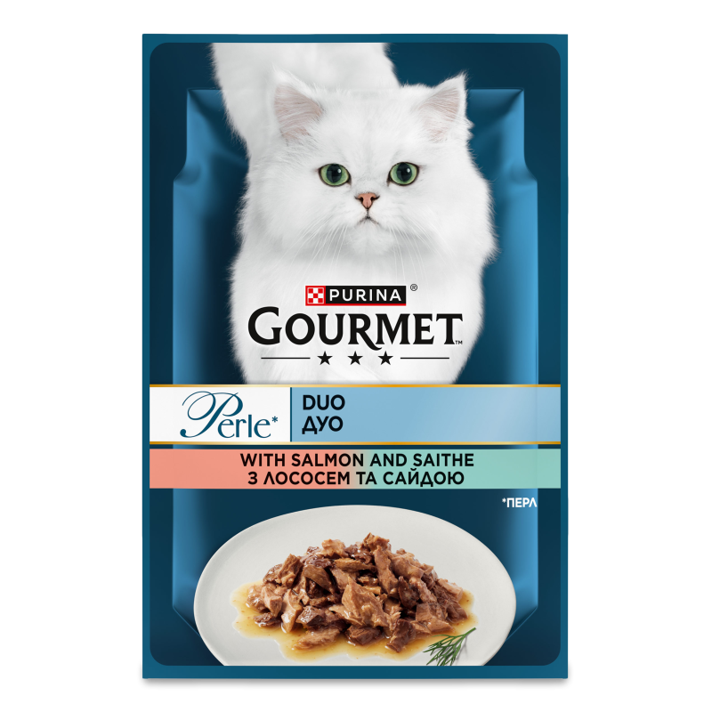 Корм д/дорослих котів Perle Duo філе з лососем та сайдою 85г Gourmet