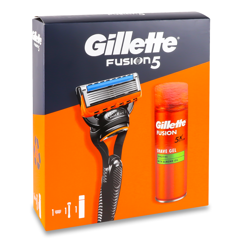 Набір Fusion5 Станок д/гоління 1картридж+Гель д/гоління д/чутливої шкіри 200мл Gillette