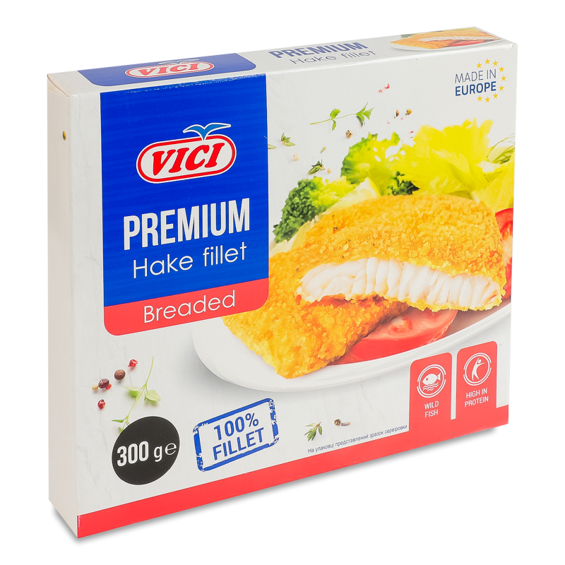 Порціі філе хека Пріоріті заморожені в паніровці 300г Vici