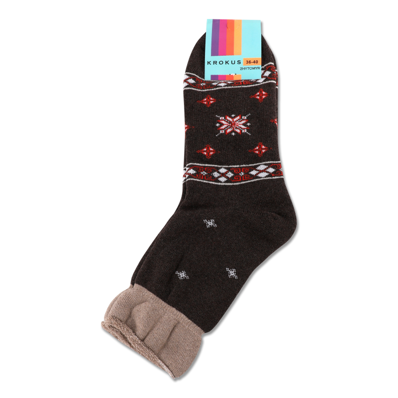 Шкарпетки жіночі Орнамент сніжинки махрові з відворотом високі р.36-40 Krokus