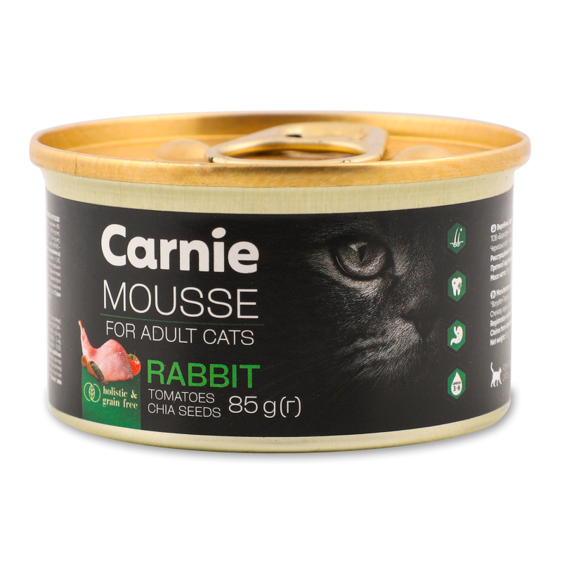 Корм д/дорослих котів Мус з кроликом насінням чіа томатами та желе 85г ж/б Carnie