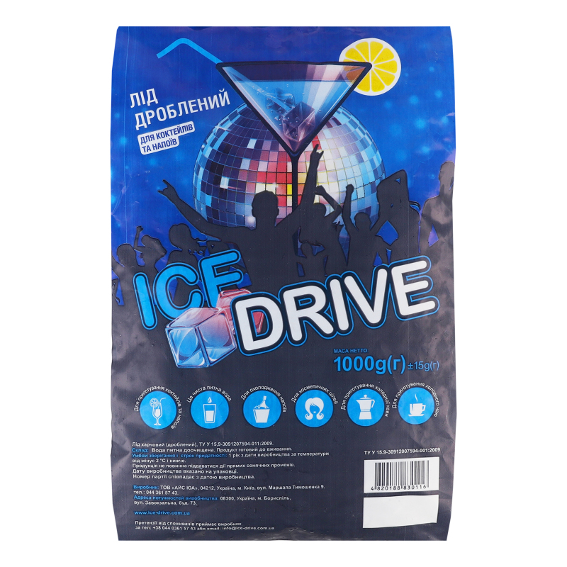 Лед пищевой дробленый Ice Drive м/у 1кг Ice Drive(4820188830116