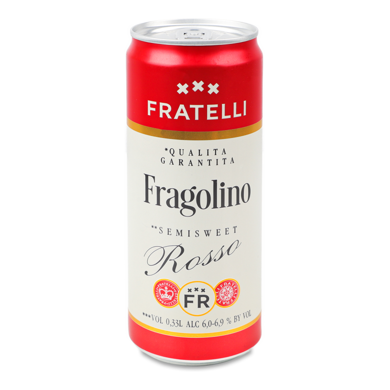 Напій винний Fragolino Rosso червоний н/солодкий газований 6-6,9% 330мл ж/б Fratelli