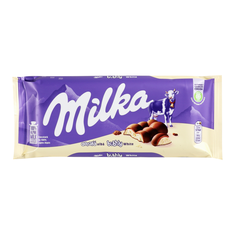 Шоколад молочний наповнений білим пористим шоколадом Bubbly Milka м/у