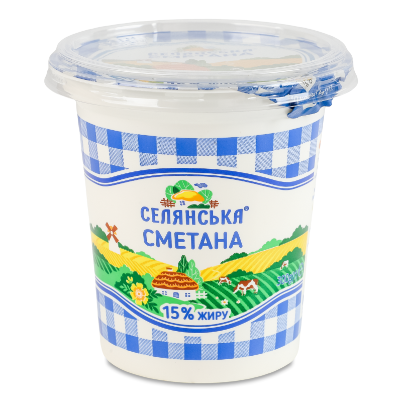 Сметана 15% 300г стакан Селянська