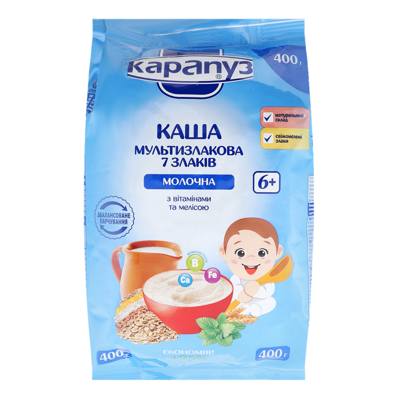 Каша молочна для дітей від 6міс Мультизлакова 7 злаків Карапуз м/у