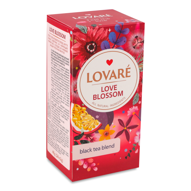 Чай Розквіт любові чорний з фруктами ягодами пелюстками квітів ароматом маракуйї та манго 24*2г Ловаре