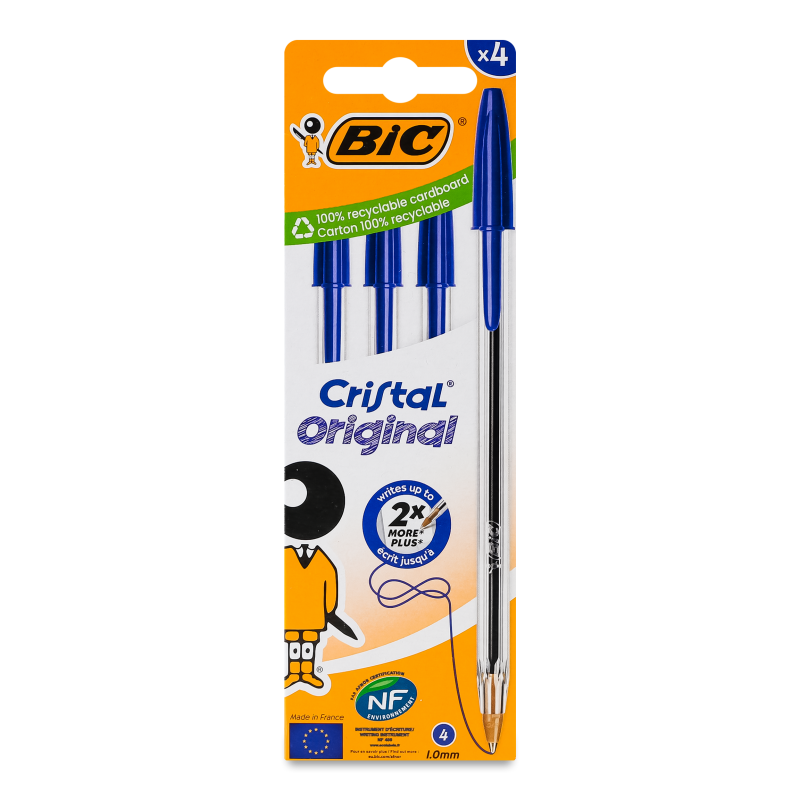 Ручка кулькова Cristal Original синя 4шт BiC