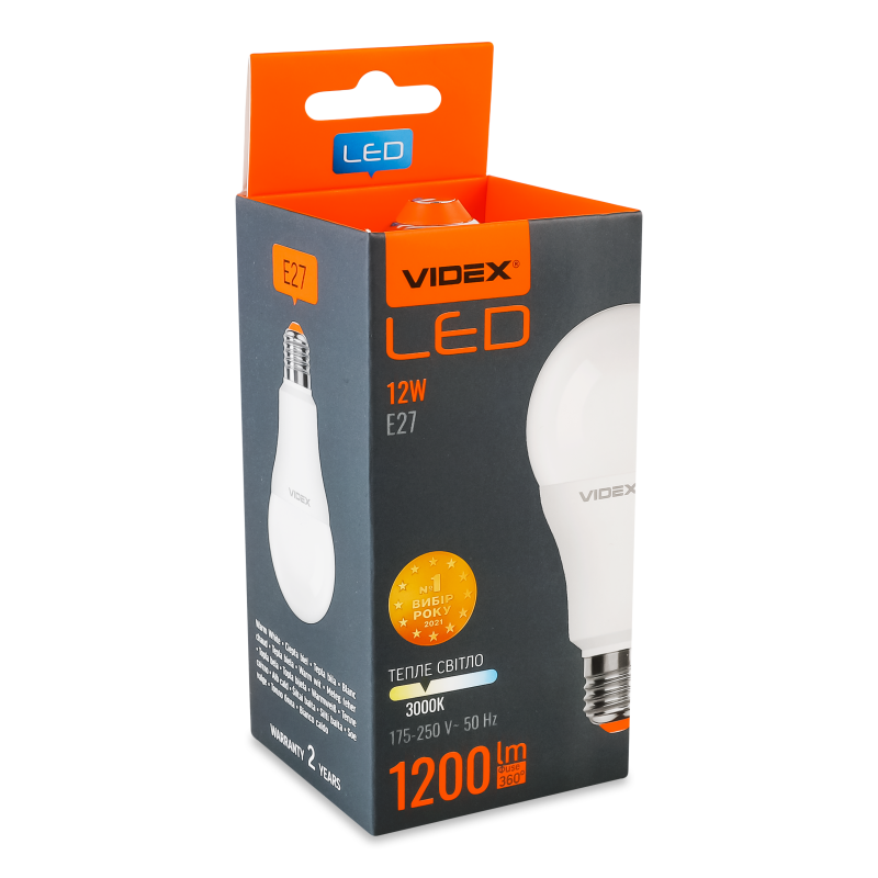 Лампа LED A60e 12W E27 3000K 220V Videx