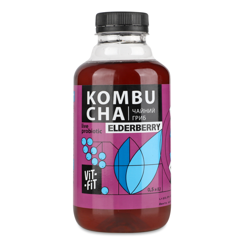 Напій бродіння Kombucha Бузина фільтрований з цукром 0,5л пет Vit-Fit