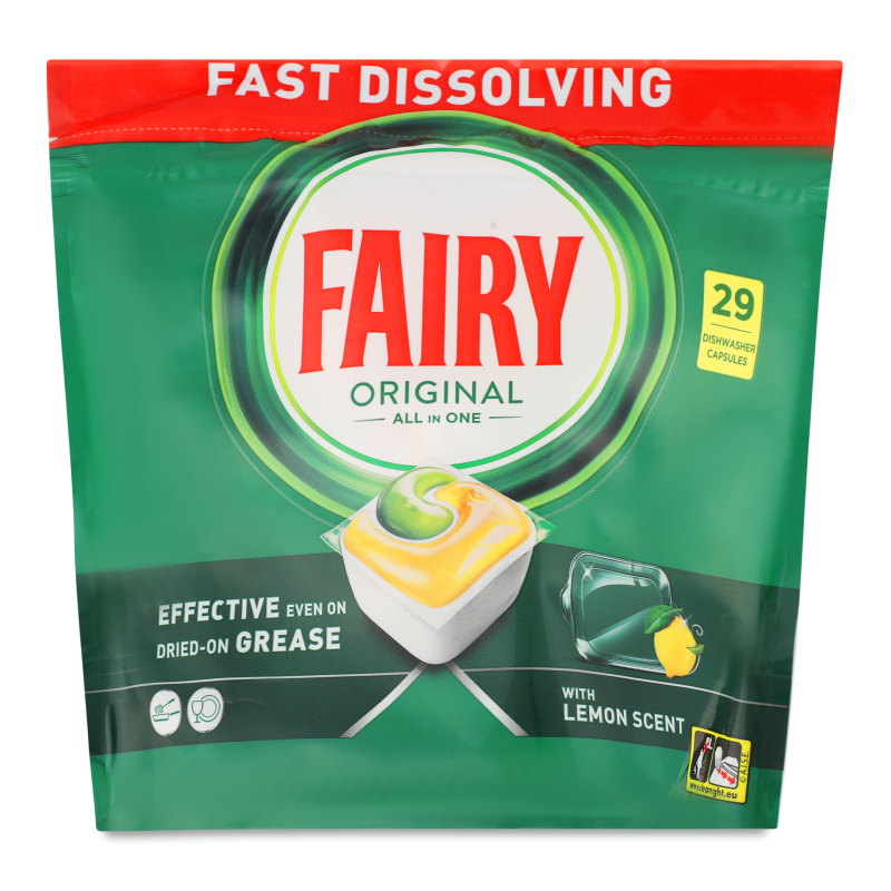 Засіб д/миття посуду в посудомийних машинах Оріджинал Все в 1 з ароматом лимону 29капсул Фейрі