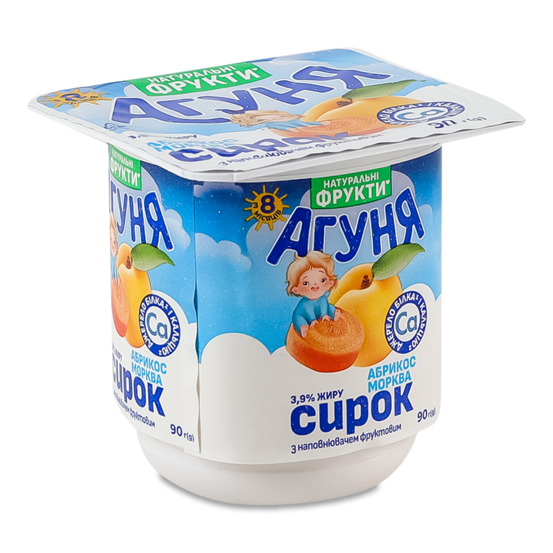 Сирок Абрикос-морква від 8місяців 3,9% 90г стакан Агуня