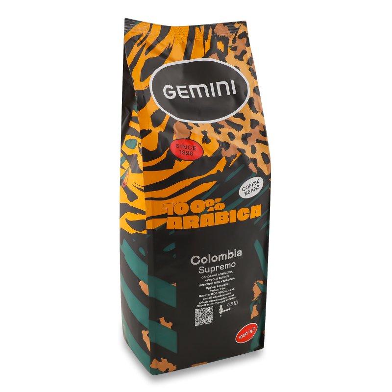 Кава Colombia в зернах смажена 1кг м/у  Gemini