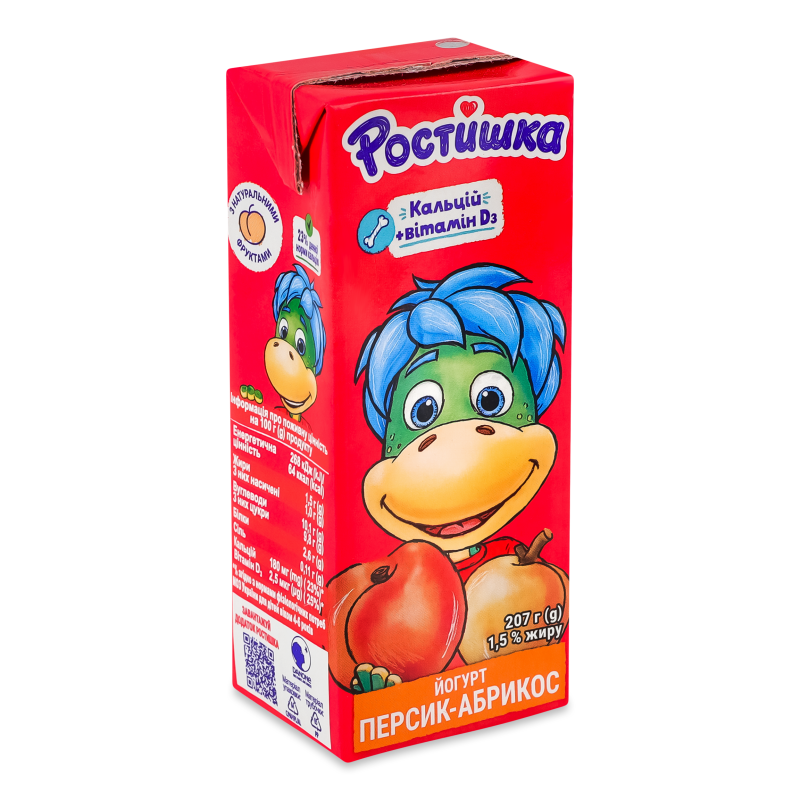 Йогурт питний з наповнювачем Персик-абрикос 1,5% 207г т/п Ростишка