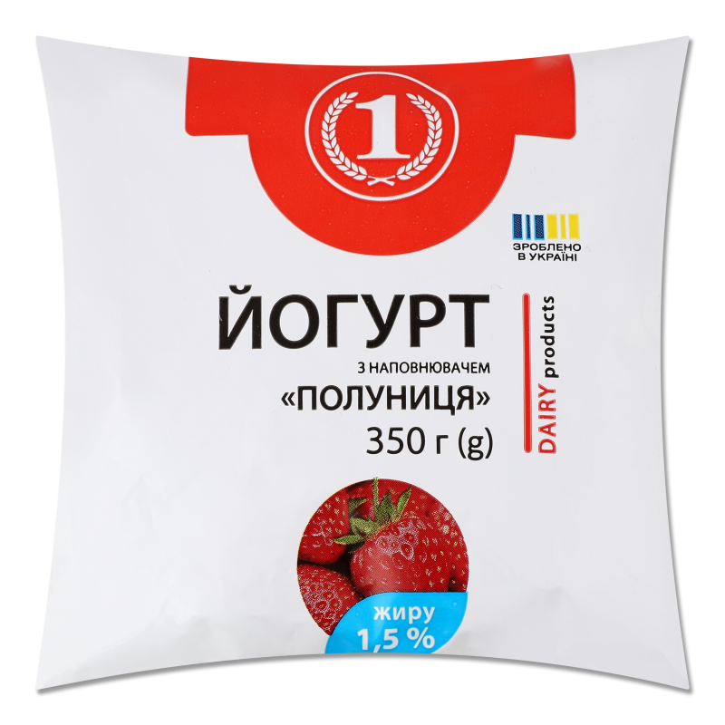 Йогурт питний з наповнювачем Полуниця 1,5% 350г п/е ТМ “1”