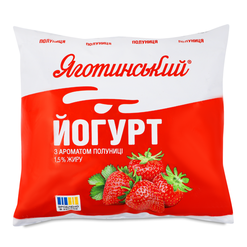 Йогурт з ароматом полуниці 1,5% 400г п/е Яготинський