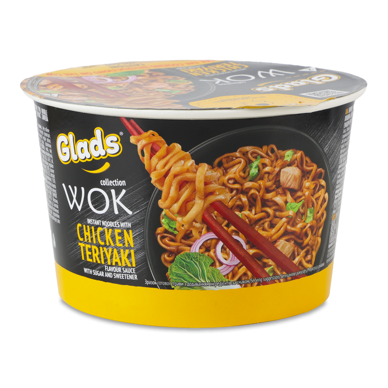 Локшина швидкого приготування Chicken teriyaki Wok з соусом 95г стакан Glads