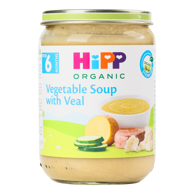 Пюре для дітей від 6міс Овочевий суп з ніжною телятиною Organic Hipp с/б