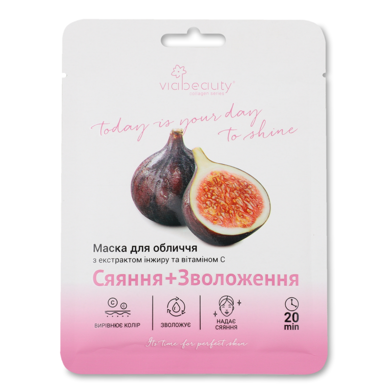 Маска д/обличчя Сяяння+Зволоження з екстрактом інжиру та вітаміном С тканинна 25г Віа Бьюті