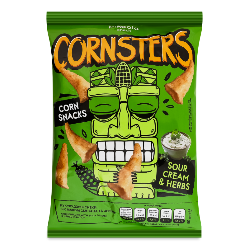 Снеки кукурудзяні з смаком Сметана та зелень 60г Cornsters