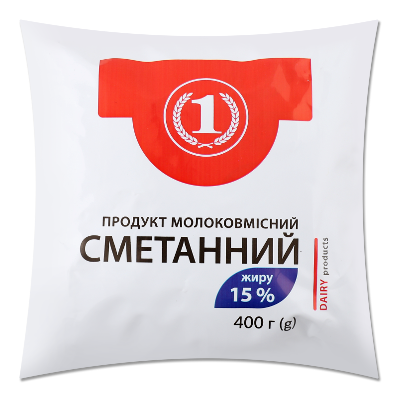 Продукт молоковмісний сметанний 15% 400г п/е ТМ “1”