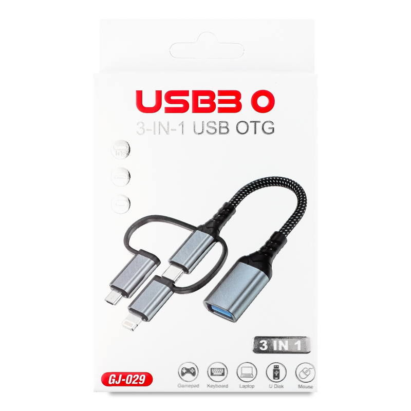 Кабель-адаптер OTG 3в1 USB 3.0.Type-C micro USB Lightning 60W 11cм XoKo