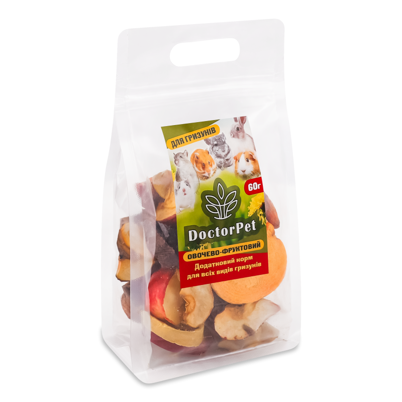 Ласощі д/гризунів Сублімовані овочі та фрукти 60г блістер Doctor Pet