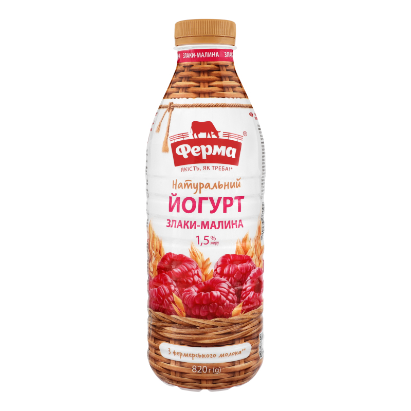 Йогурт 1.5% питний з наповнювачем Злаки-малина Ферма п/пл