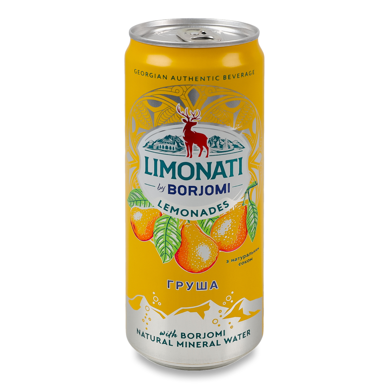 Напій безалкогольний Limonati з смаком груші соковий сильногазований 330мл ж/б Borjomi