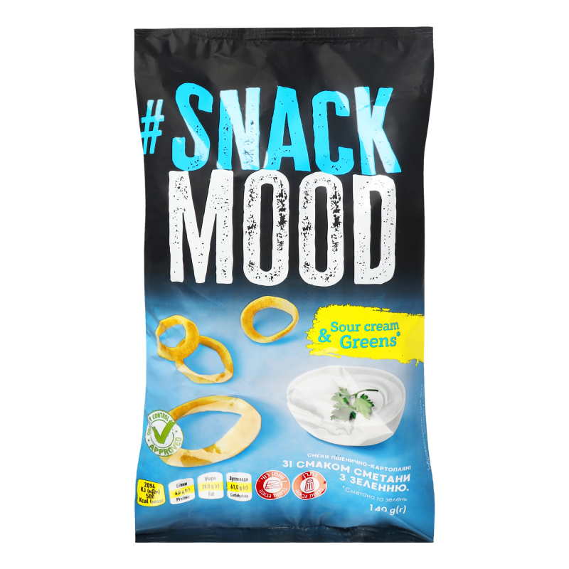 Снеки пшенично-картопляні зі смаком сметани з зеленню Snack Mood м/у