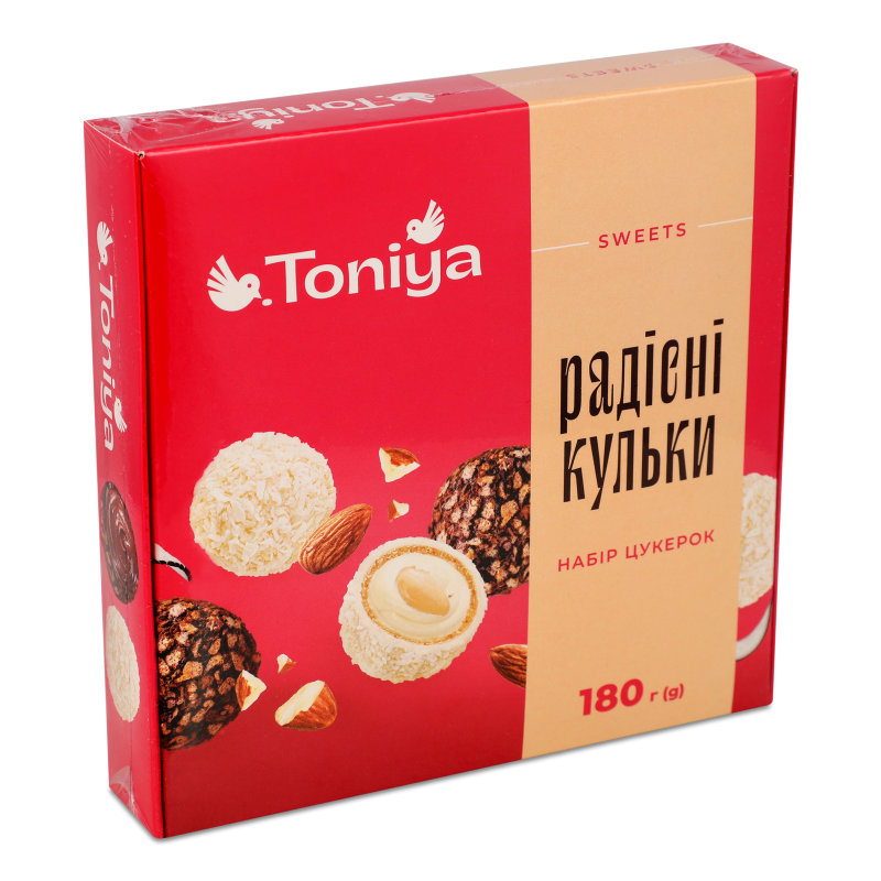 Цукерки Радісні кульки з цільним мигдалем та вафельною крихтою 180г Toniya