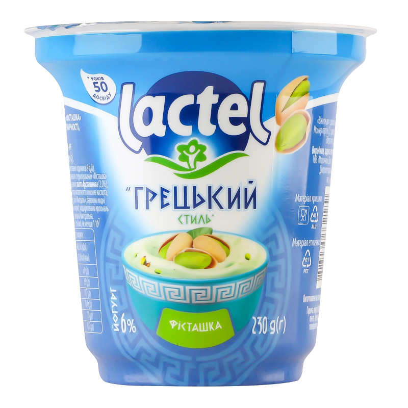 Йогурт 6% Грецький стиль Фісташка Lactel ст