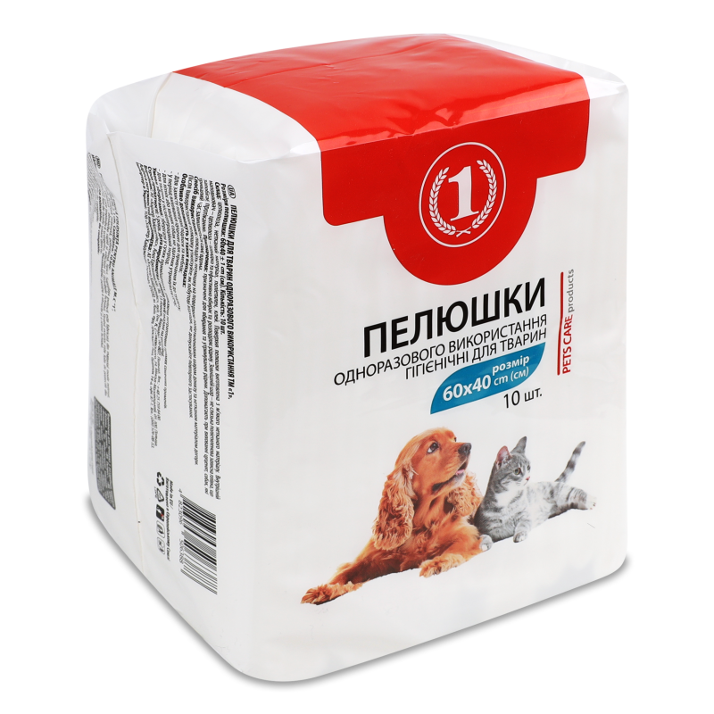 Пелюшки одноразові д/тварин 60*40см 10шт ТМ “1”