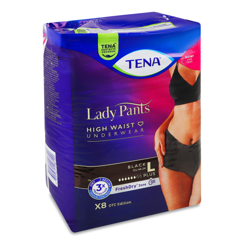 Труси урологічні Lady чорні р.L plus 8шт Tena