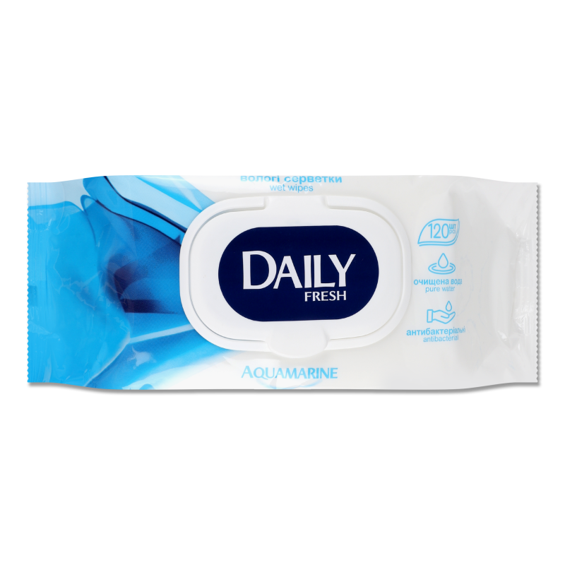 Серветки вологі Aquamarine 120шт з клапаном Daily Fresh
